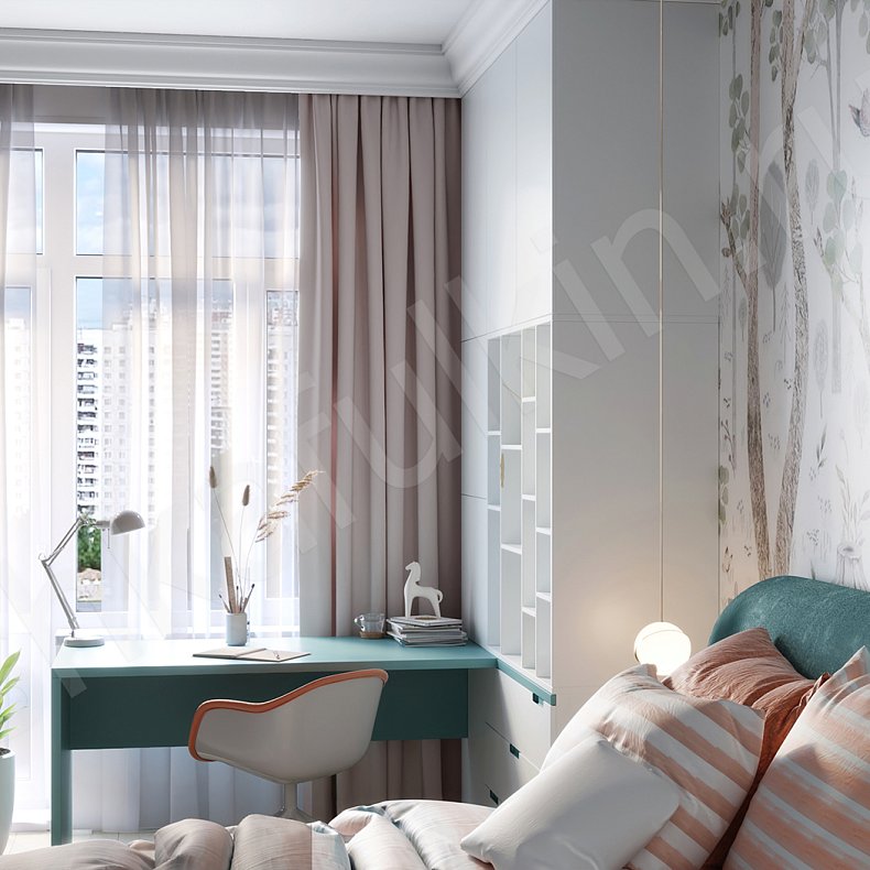 Изображение Детская Санчес Белый Цветной Светлые Современный 3х створчатые Детская Для книг Для вещей 5