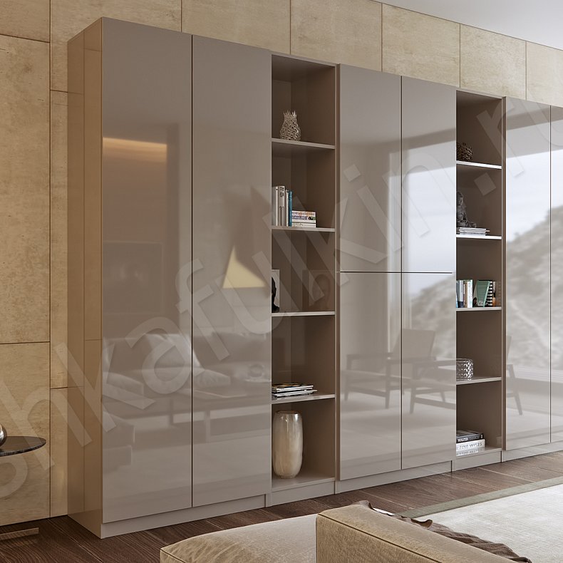 Корпусный распашной шкаф Парма Коричневый Светлые Серый Модерн 6и створчатые Гостиная Для декора Для вещей 1