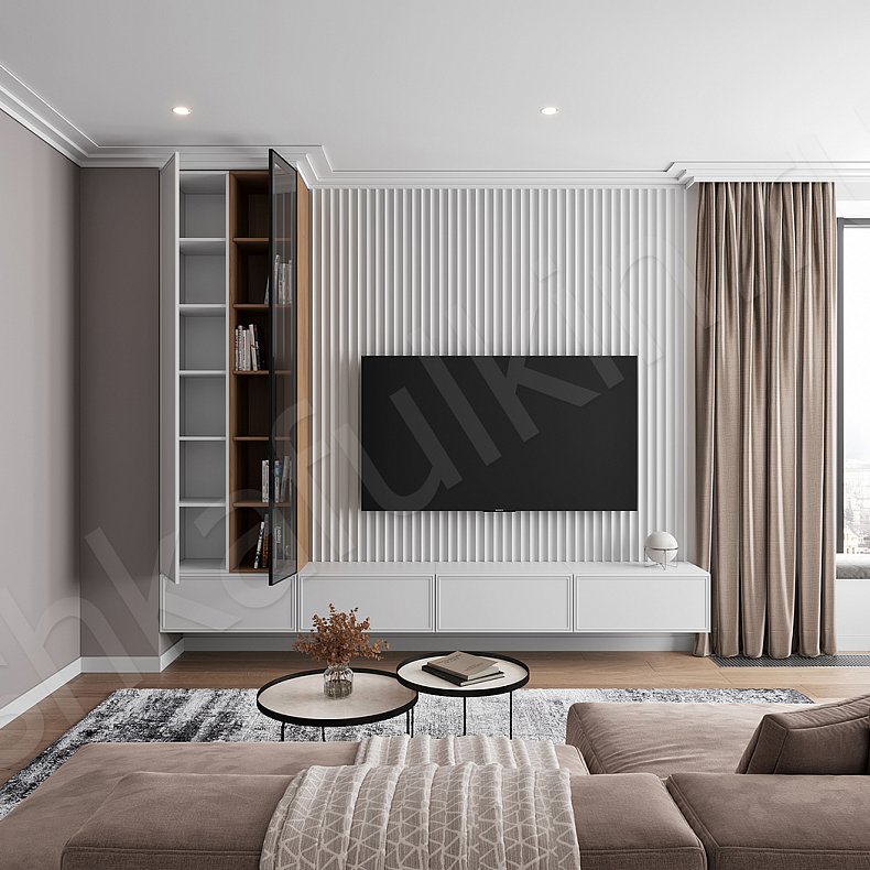 Изображение Стенка Минор Белый Цветной Древесный Красный Светлые Темные Модерн 2х створчатые Гостиная Под ТВ 5