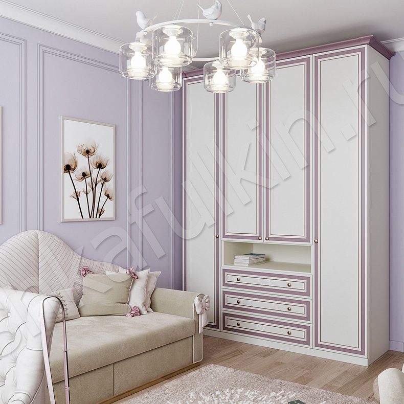 Изображение Детская Лора Белый Цветной Розовый Светлые Зеленый Классика 4х створчатые Детская Для книг Под ТВ Для вещей 11