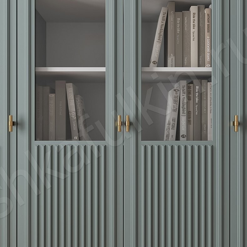 Изображение Шкаф 4 двери Мельпомена Темные Цветной Зеленый Неоклассика 4х створчатые Гостиная Для книг Для декора Для вещей 3