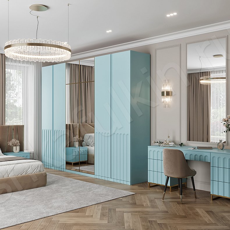 Гарнитур Командор Светлые Белый Цветной Синий Современный 6и створчатые Спальня Для белья Для декора Под ТВ Для вещей