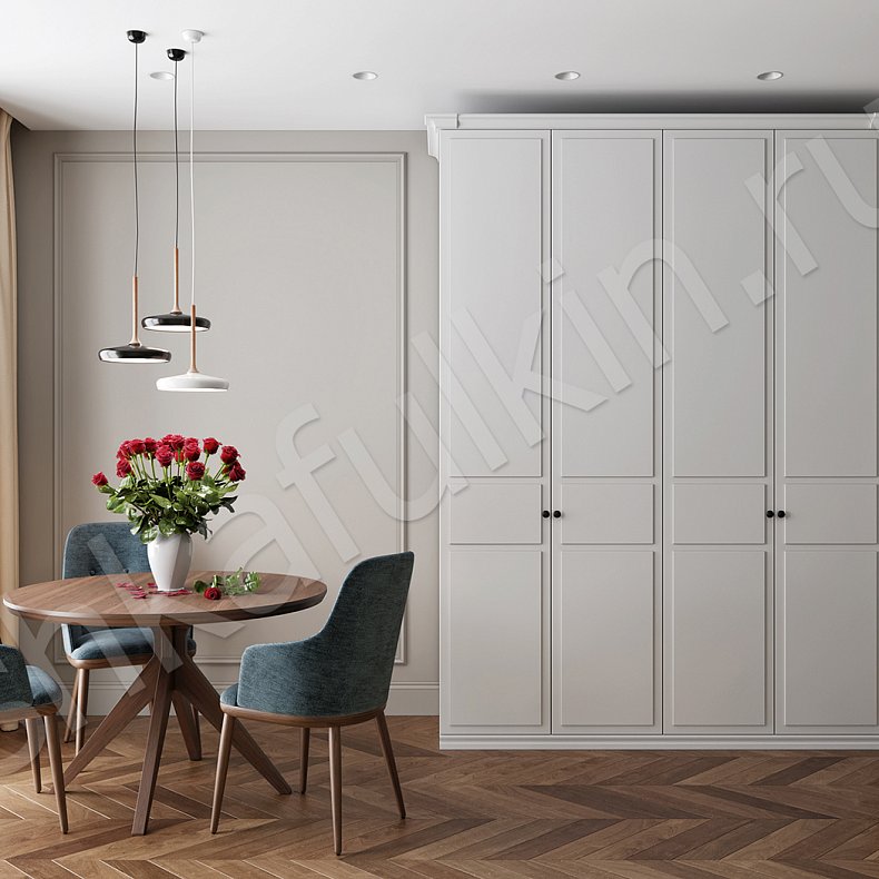 Шкаф Норманд Белый Светлые Серый Скандинавский 4х створчатые Гостиная Для вещей 2