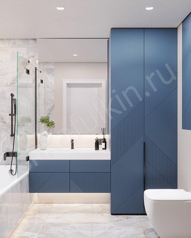 Мебель в санузел Неонелли Темные Синий Современный 2х створчатые  Для белья