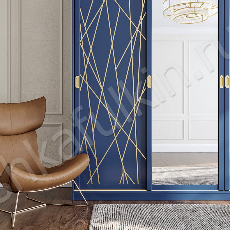 Изображение Корпусный шкаф-купе Индиго Цветной Синий Модерн 4х створчатые Гостиная Для вещей 3