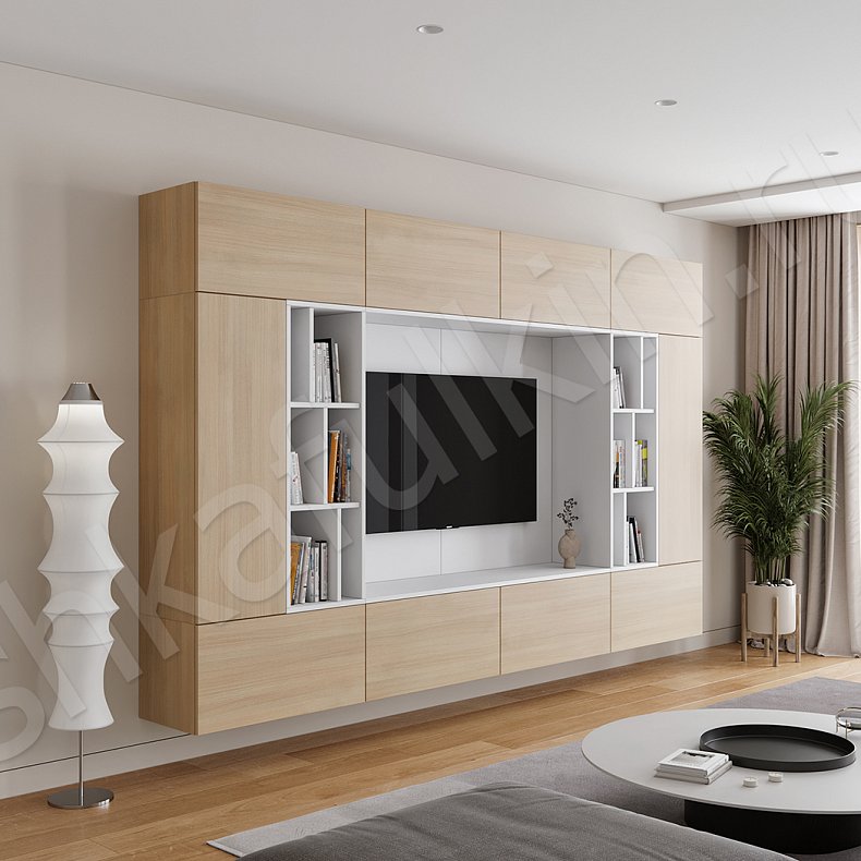 Изображение Стенка Нельсон Светлые Черный Древесный Серый Темные Минимализм Гостиная Для книг Для декора Для посуды Под ТВ 8