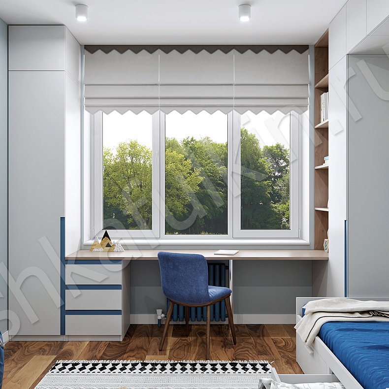 Изображение Детская Доминик Белый Синий Светлые Минимализм 3х створчатые Детская Для книг Для вещей 2