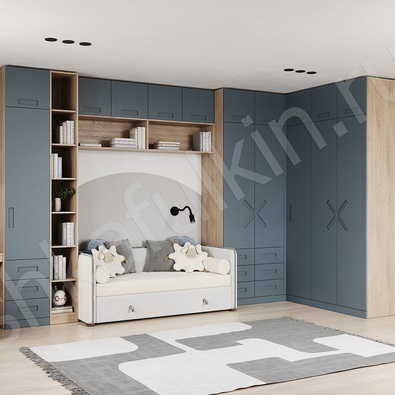 Изображение Детская Самсон Синий Древесный Минимализм 6и створчатые Детская Для вещей Для книг 1