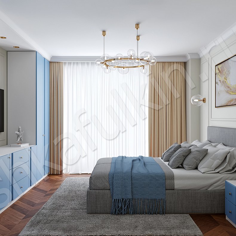 Гарнитур Лимассол Цветной Синий Светлые Современный 4х створчатые Спальня Для белья Для вещей 2