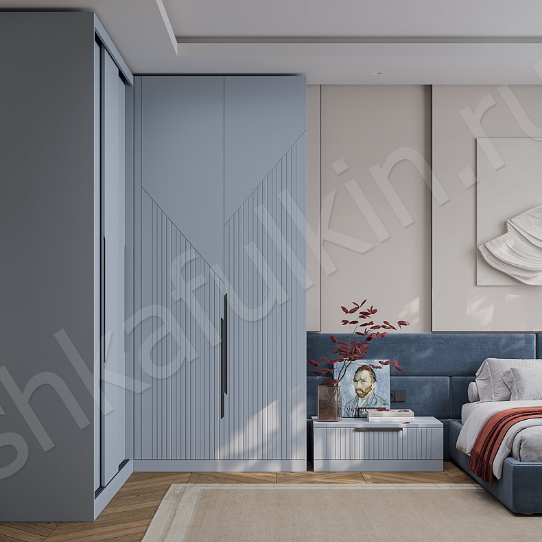 Шкаф-купе 5 дверей Фигаро Цветной Синий Светлые Неоклассика 5и створчатые Спальня Для белья Для вещей 1