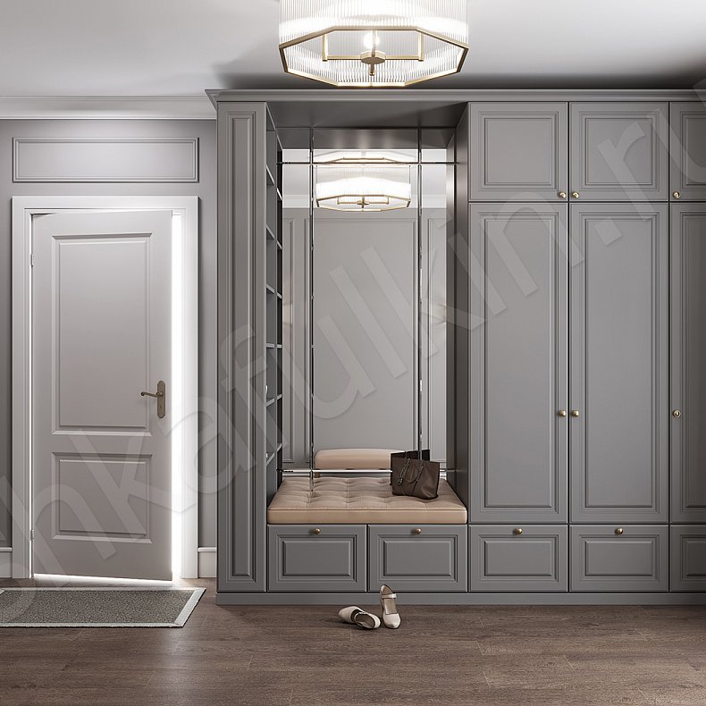 Прихожая Гамильтон Белый Светлые Серый Классика 3х створчатые Прихожая Для вещей