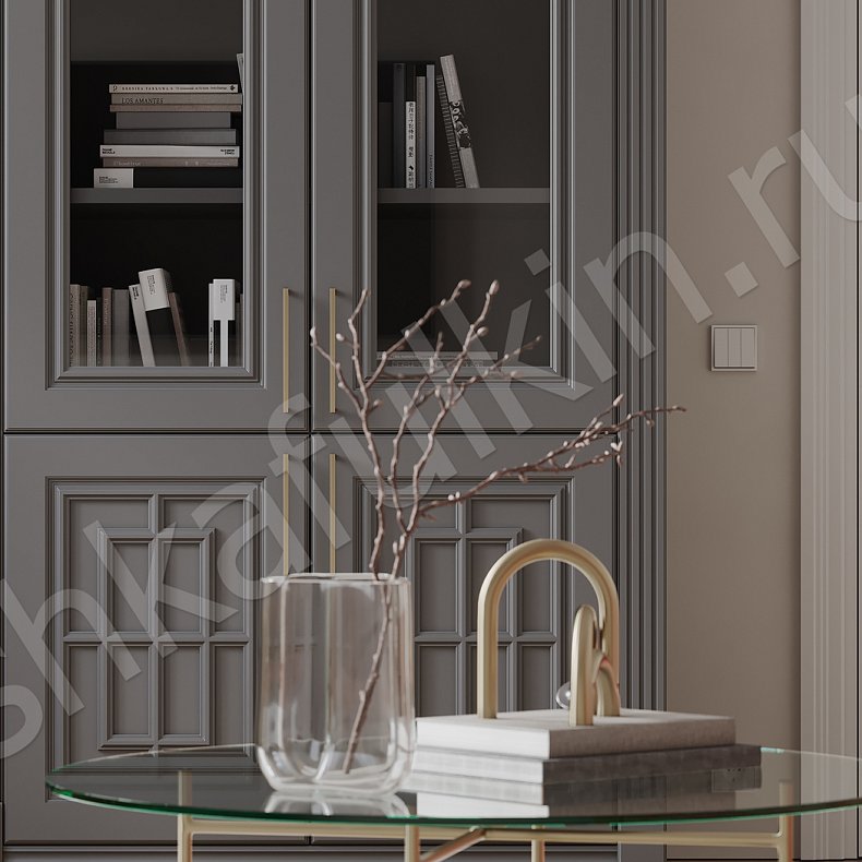 Книжный шкаф Антида Светлые Серый Классика 4х створчатые Гостиная Для книг 4