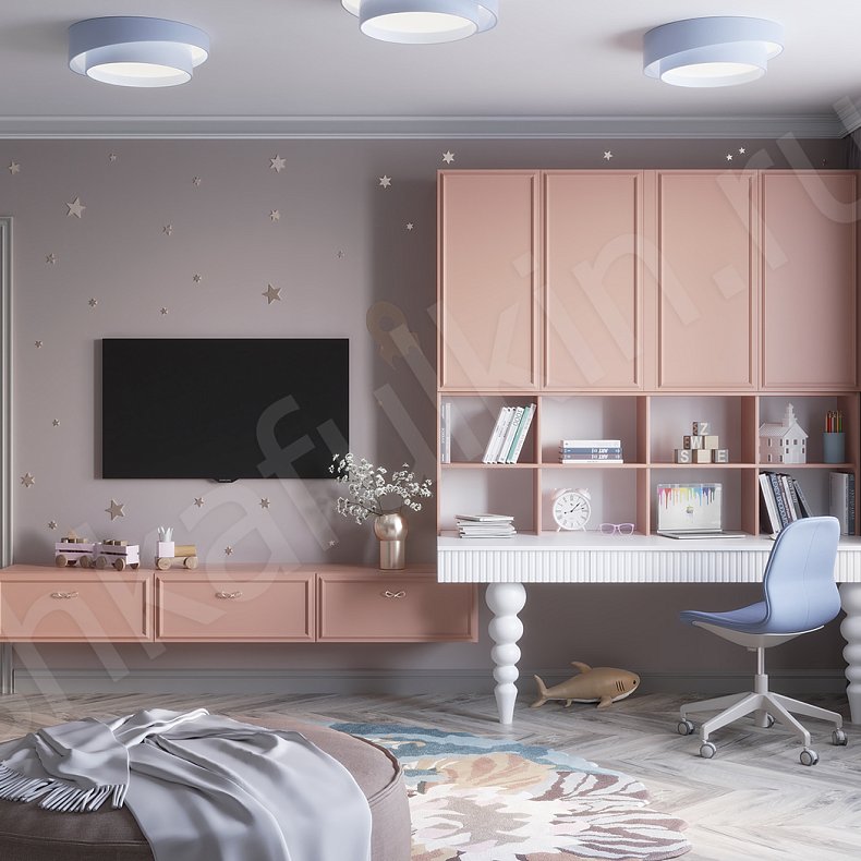 Изображение Детская Ханна Цветной Розовый Светлые Неоклассика  Детская Для книг Под ТВ 1