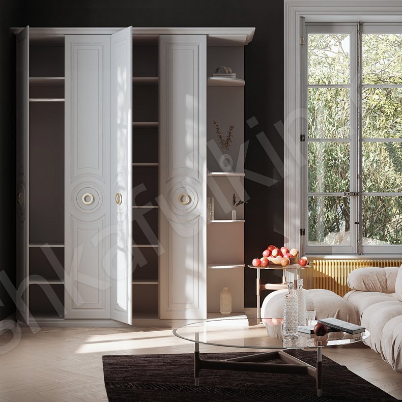 Шкаф Энигма Белый Неоклассика 4х створчатые Гостиная Для вещей 2