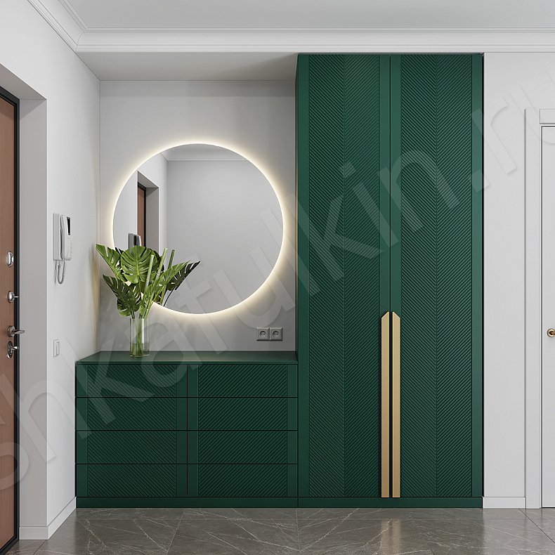 Шкаф с комодом Анабэль Цветной Красный Темные Зеленый Неоклассика 2х створчатые Прихожая Для вещей 1