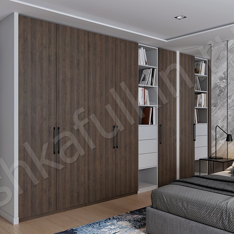 Встроенный шкаф Дубус Древесный Темные Современный 4х створчатые Спальня Для белья Для книг Для декора Для вещей