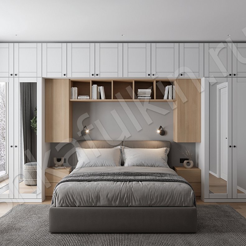 Изображение Гарнитур Грейси Белый Древесный Светлые Современный 4х створчатые Спальня Для книг Для вещей 1