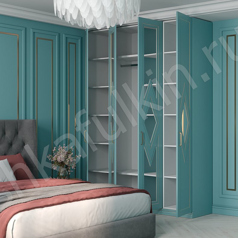 Изображение Шкаф Синема Белый Цветной Синий Светлые Современный 4х створчатые Спальня Для вещей 11