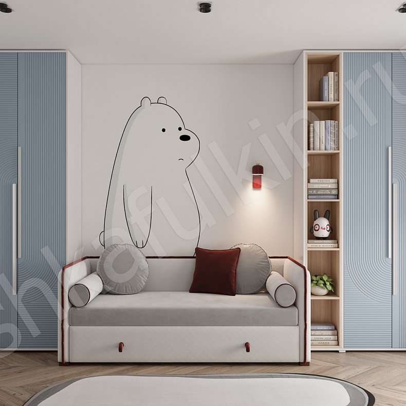 Детская Зингер Синий Цветной Светлые Неоклассика 4х створчатые Детская Для белья Для книг Для вещей