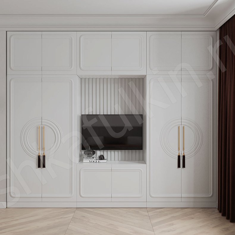 Изображение Стенка Санмарино Белый Светлые Неоклассика 4х створчатые Спальня Под ТВ Для вещей 1