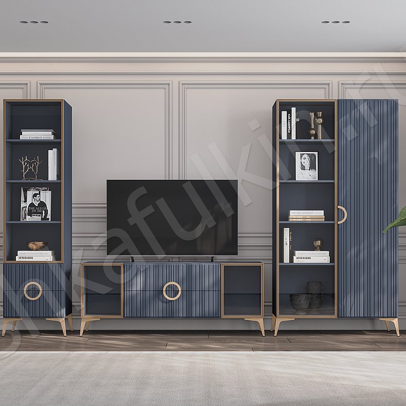 Изображение Стенка Обсидиан Белый Черный Цветной Красный Синий Светлые Темные Неоклассика 2х створчатые Гостиная Для книг Под ТВ 6