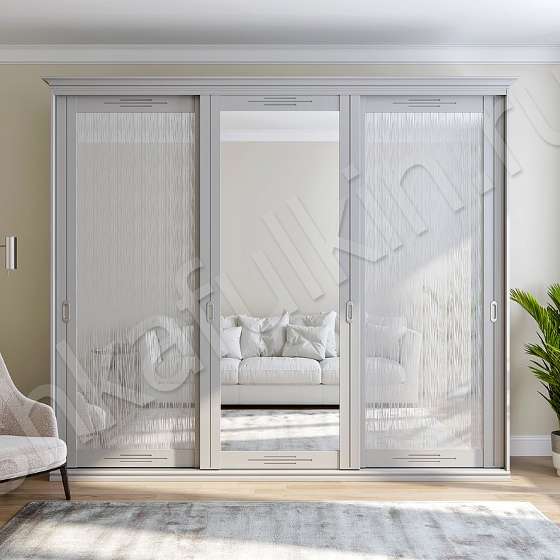 Изображение Корпусный шкаф-купе Сорус Светлые Серый Неоклассика 3х створчатые Гостиная Для вещей 1