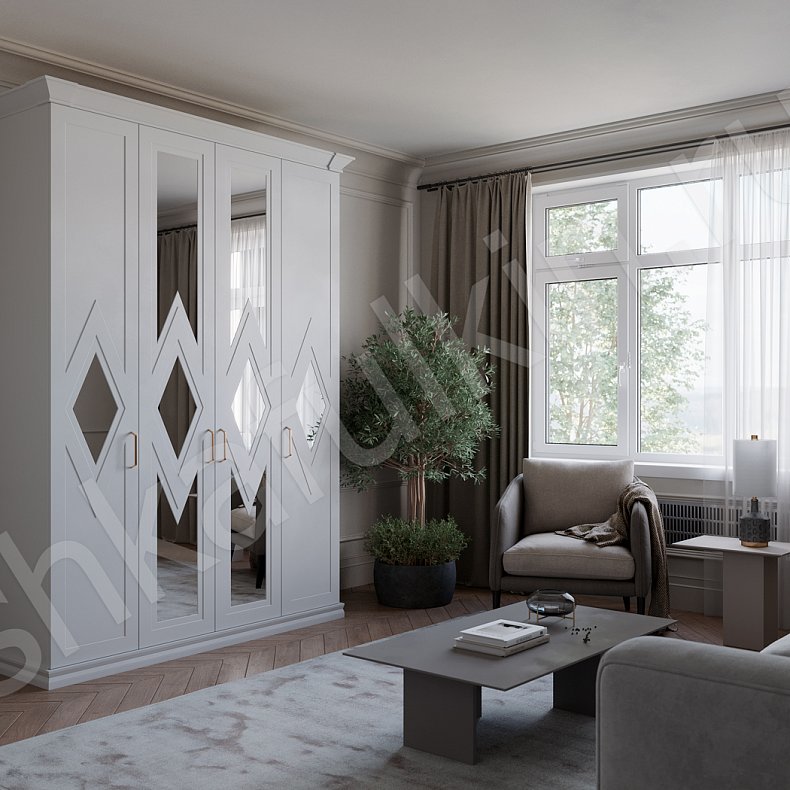 Гарнитур Синема Белый Светлые Современный 4х створчатые Гостиная Для вещей