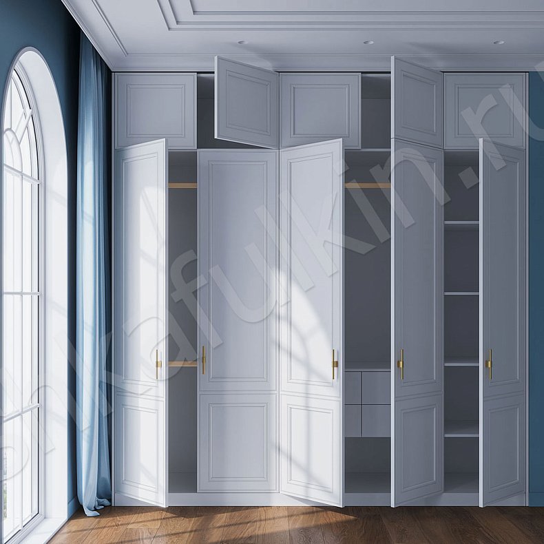 Встроенный шкаф Параиба Белый Светлые Классика 5и створчатые Спальня Для белья 6