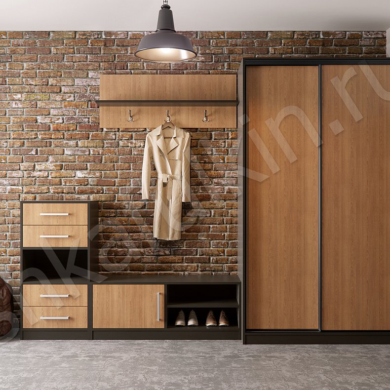 Прихожая Лофт Черный Древесный Светлые Лофт 2х створчатые Коридор Для вещей