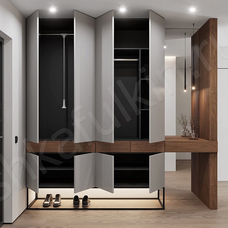 Прихожая Профитто Серый Светлые Минимализм 4х створчатые Прихожая Для вещей 3