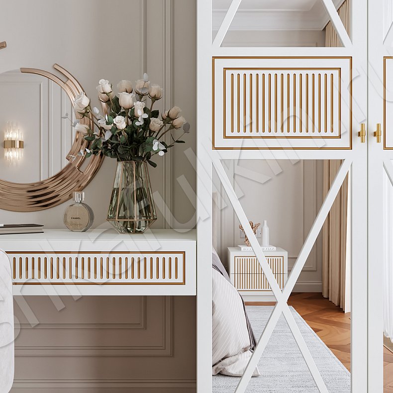 Гарнитур Нефертити Светлые Золото Белый Классика 4х створчатые Спальня Для вещей 4