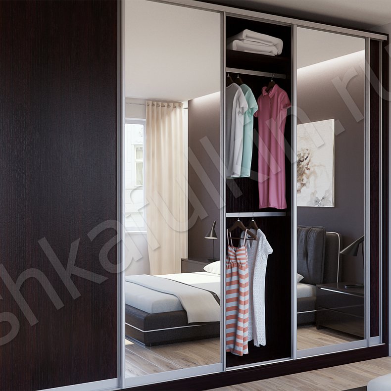 Корпусный шкаф-купе Хит Темные Венге Коричневый Минимализм 4х створчатые Спальня Для вещей 2