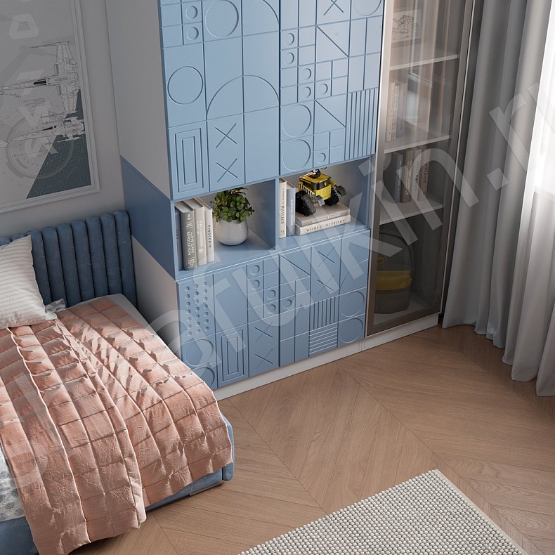 Изображение Детская Фабрицио Синий Современный 3х створчатые Детская Для вещей Для книг 3