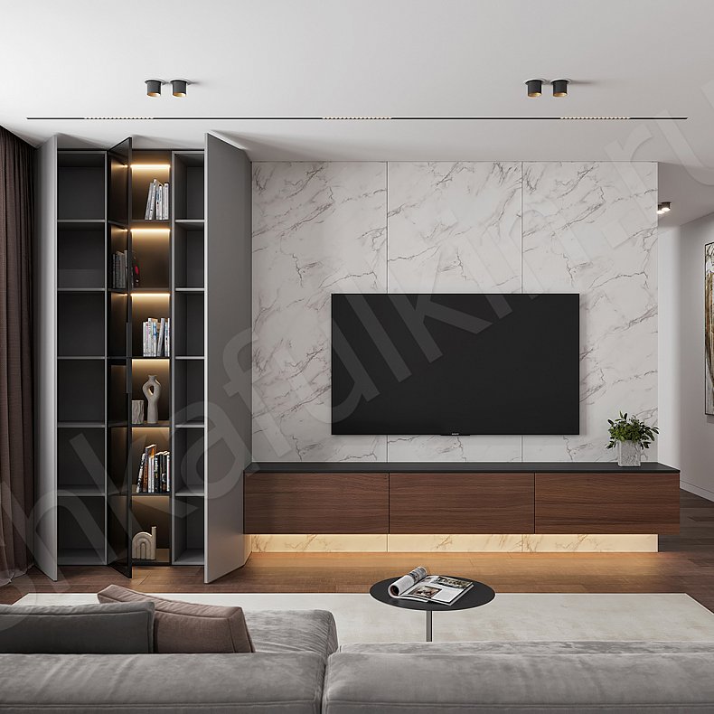 Изображение Стенка Балтимор Древесный Темные Серый Современный 3х створчатые Гостиная Для книг Для декора 4