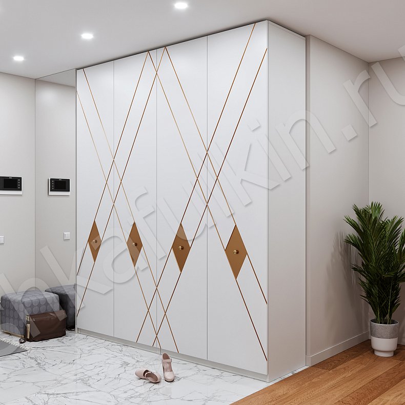 Шкаф Ромбо Белый Коричневый Светлые Модерн 4х створчатые Прихожая Для вещей 2