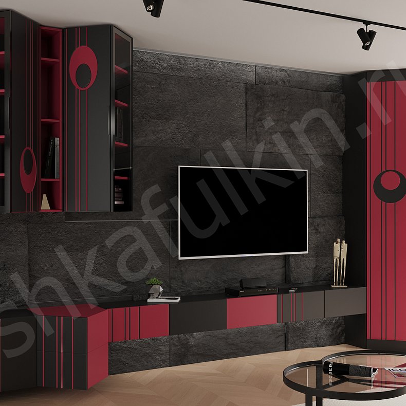 Изображение Стенка Экспрессио Черный Цветной Розовый Светлые Модерн 2х створчатые Гостиная Под ТВ Для вещей 3