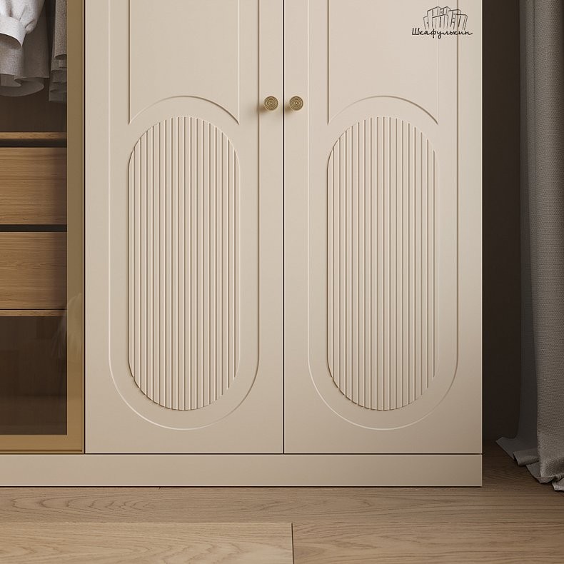 Шкаф Маурис Белый Коричневый Светлые Неоклассика 5и створчатые Гостиная Для книг Для декора Для вещей 5