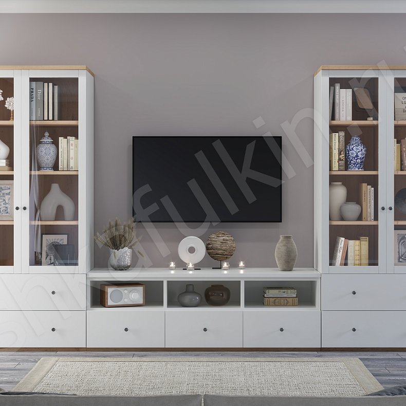 Стенка Сканди Светлые Белый Скандинавский 2х створчатые Гостиная Для декора Для книг