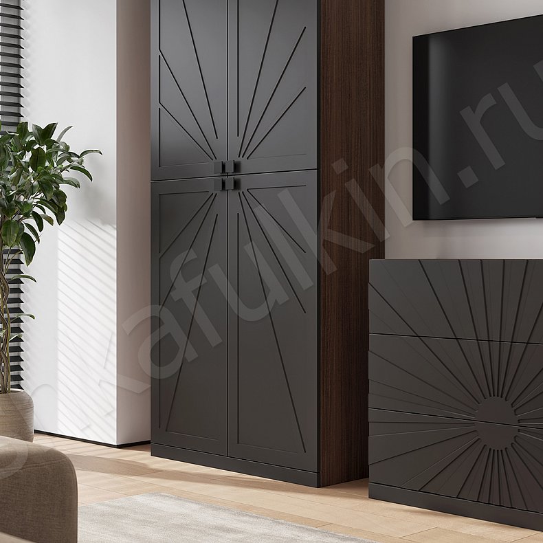 Изображение Стенка Мадейра Темные Черный Современный 2х створчатые Гостиная Для вещей Под ТВ 2