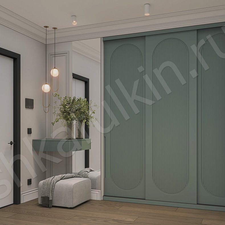 Шкаф-купе Скаволлини Цветной Коричневый Светлые Зеленый Неоклассика 3х створчатые Коридор Для вещей 1