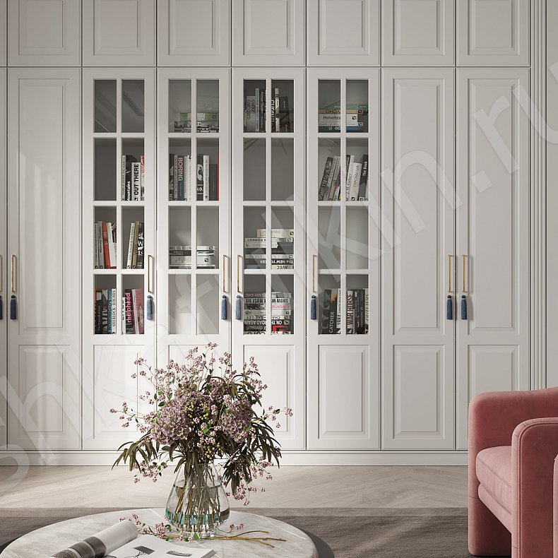 Изображение Стенка Джиованни Светлые Белый Классика 6и створчатые Гостиная Для книг Для посуды Для вещей 2