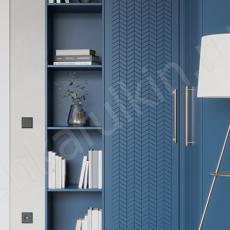 Угловой шкаф Мелисса Синий Современный 3х створчатые Гостиная Для вещей Для книг 3