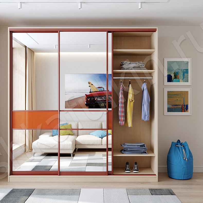 Изображение Корпусный шкаф-купе Касио Цветной Светлые Современный 3х створчатые Детская Для вещей 4