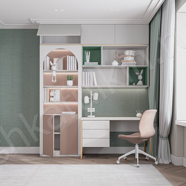 Изображение Детская Ариэль Розовый Светлые Неоклассика 4х створчатые Детская Для книг Для вещей 11