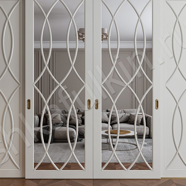 Изображение Шкаф-купе Стелла Белый Светлые Неоклассика 4х створчатые Спальня Для вещей 2