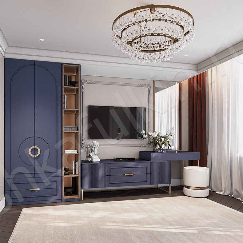 Изображение Гарнитур Маура Цветной Красный Синий Темные Неоклассика 2х створчатые Спальня Для белья Для вещей 1