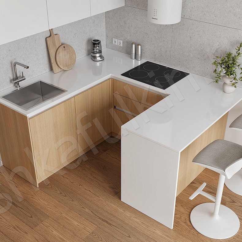 Изображение Кухонный гарнитур Кеплер Светлые Древесный Белый Скандинавский Для посуды 3