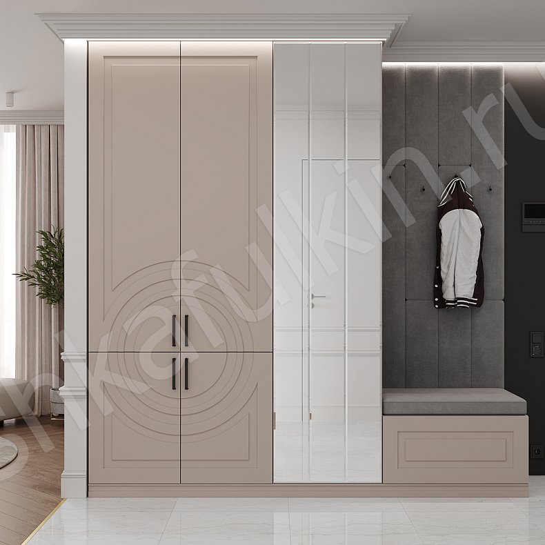 Прихожая Линдор Белый Коричневый Светлые Неоклассика 2х створчатые Прихожая Для вещей 4