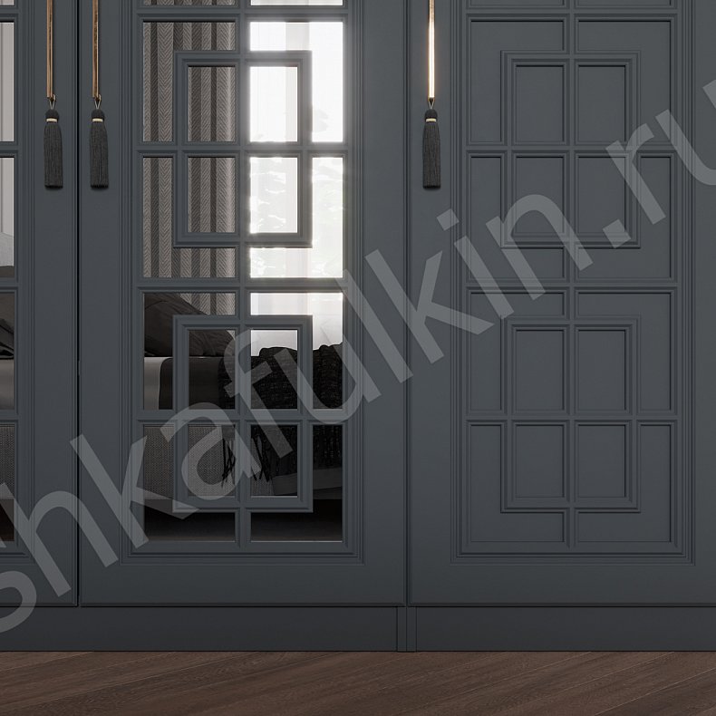 Изображение Шкаф 4 двери Антида Белый Серый Неоклассика 4х створчатые Спальня Для вещей 6