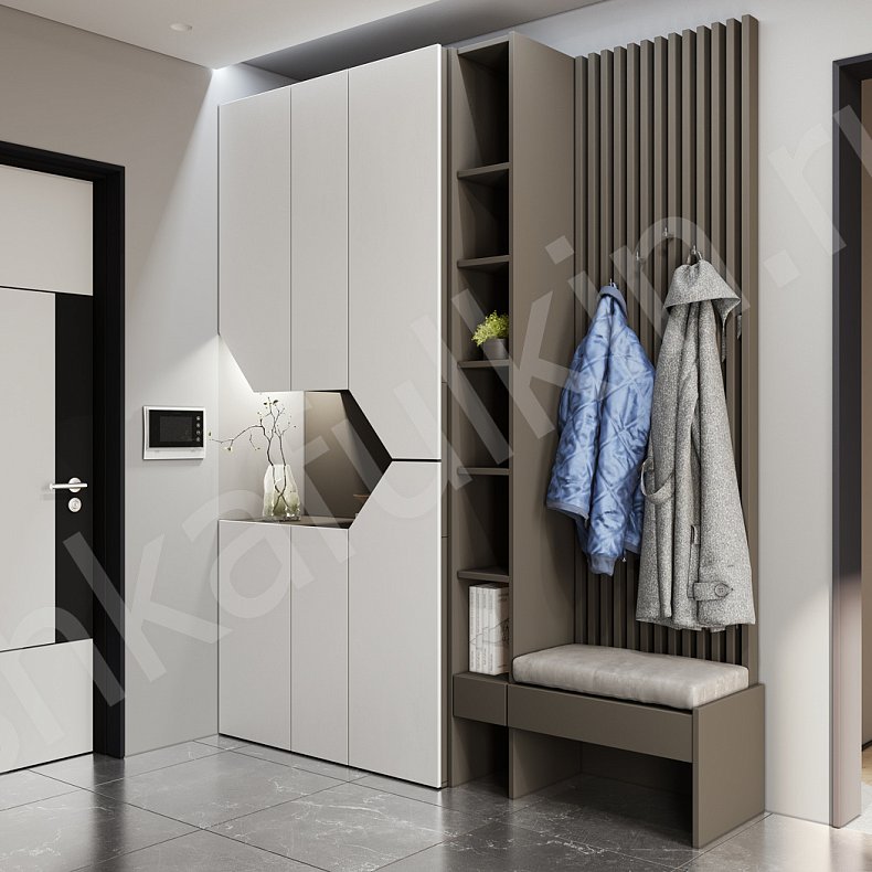 Изображение Прихожая Сальма Темные Серый Коричневый Белый Минимализм 2х створчатые Прихожая Для вещей 3